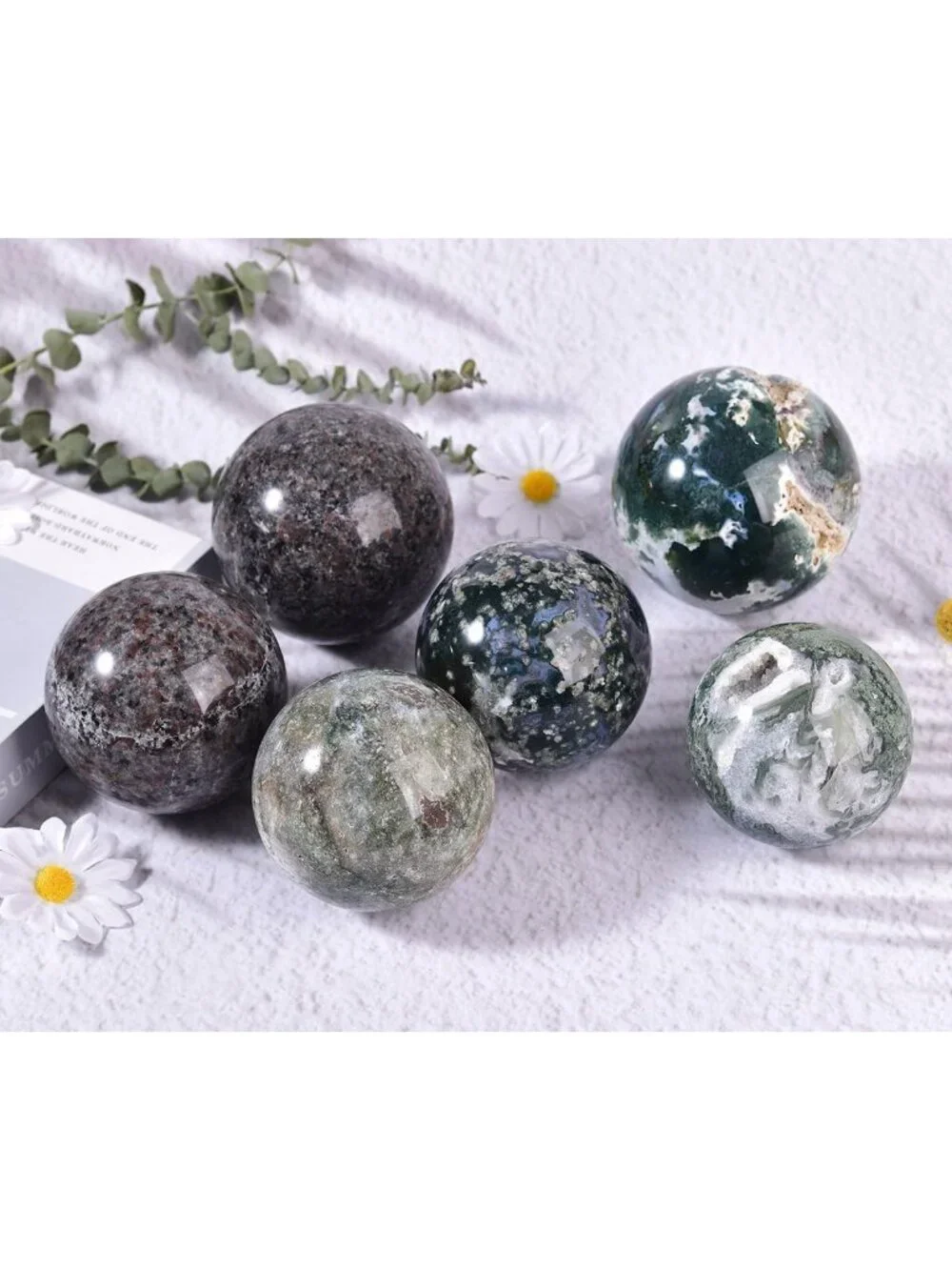 Large Moss Agate Crystal Sphere for Healing & Meditation - Home Decor Ball
